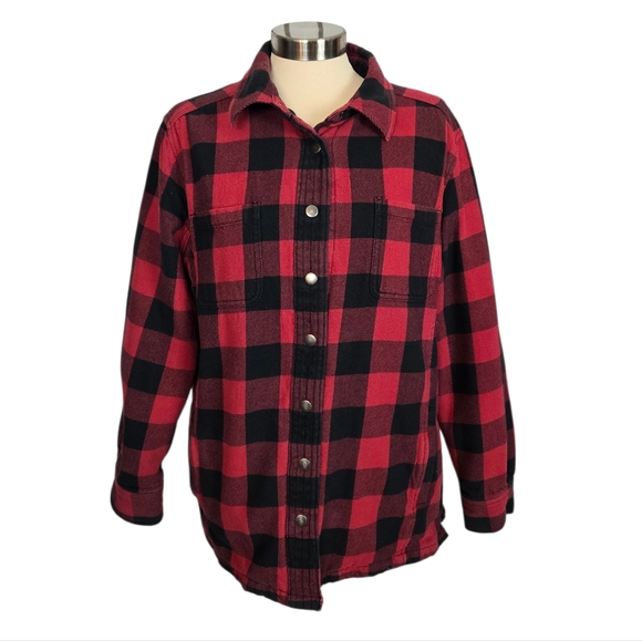 Duluth Trading Co Tops - Duluth Trading Co. Red and Black Plaid Buffalo Check Button-Up Shacket